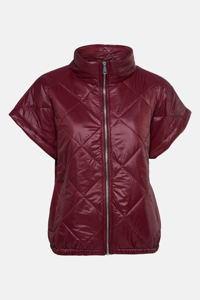 Gilet rouge de Terra di Siena avec une fermeture à boutons en forme de diamant et une fermeture à glissière argentée.