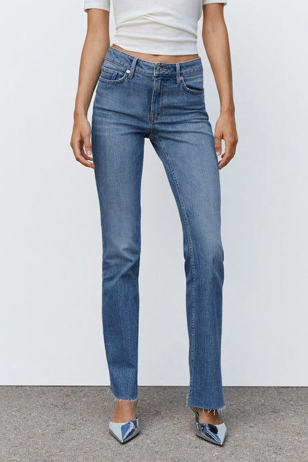 Jeans flared Mid blue denim - Mango
