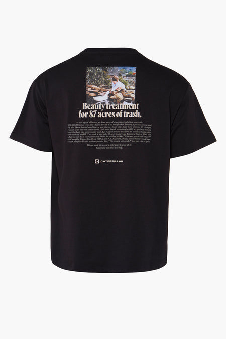 T-shirt noir à manches courtes de CATERPILLAR, avec imprimé sur le dos.