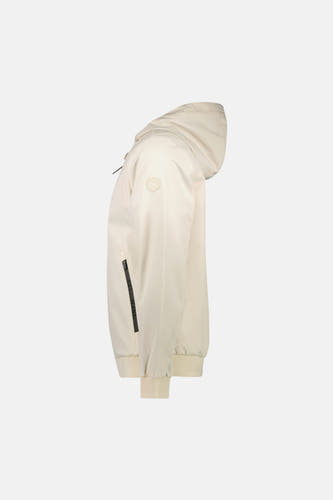 Manteau court beige de Cars, vue de côté avec capuche et une poche zippée.