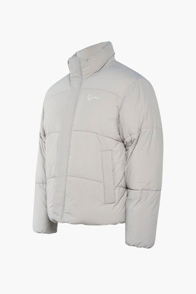 Manteau gris court de Karl Kani avec une col montant et un logo subtil.