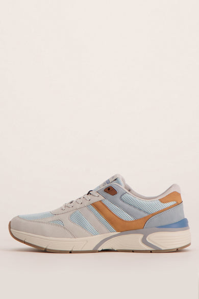 Baskets beige avec mesh bleu clair et accents marron de ZEB STYLE LAB, vue latérale, semelle texturée