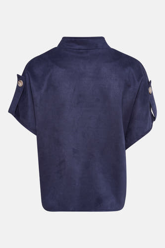 Gilet bleu aspect daim à manches courtes de Terra di Siena, avec col montant et détails de boutons.