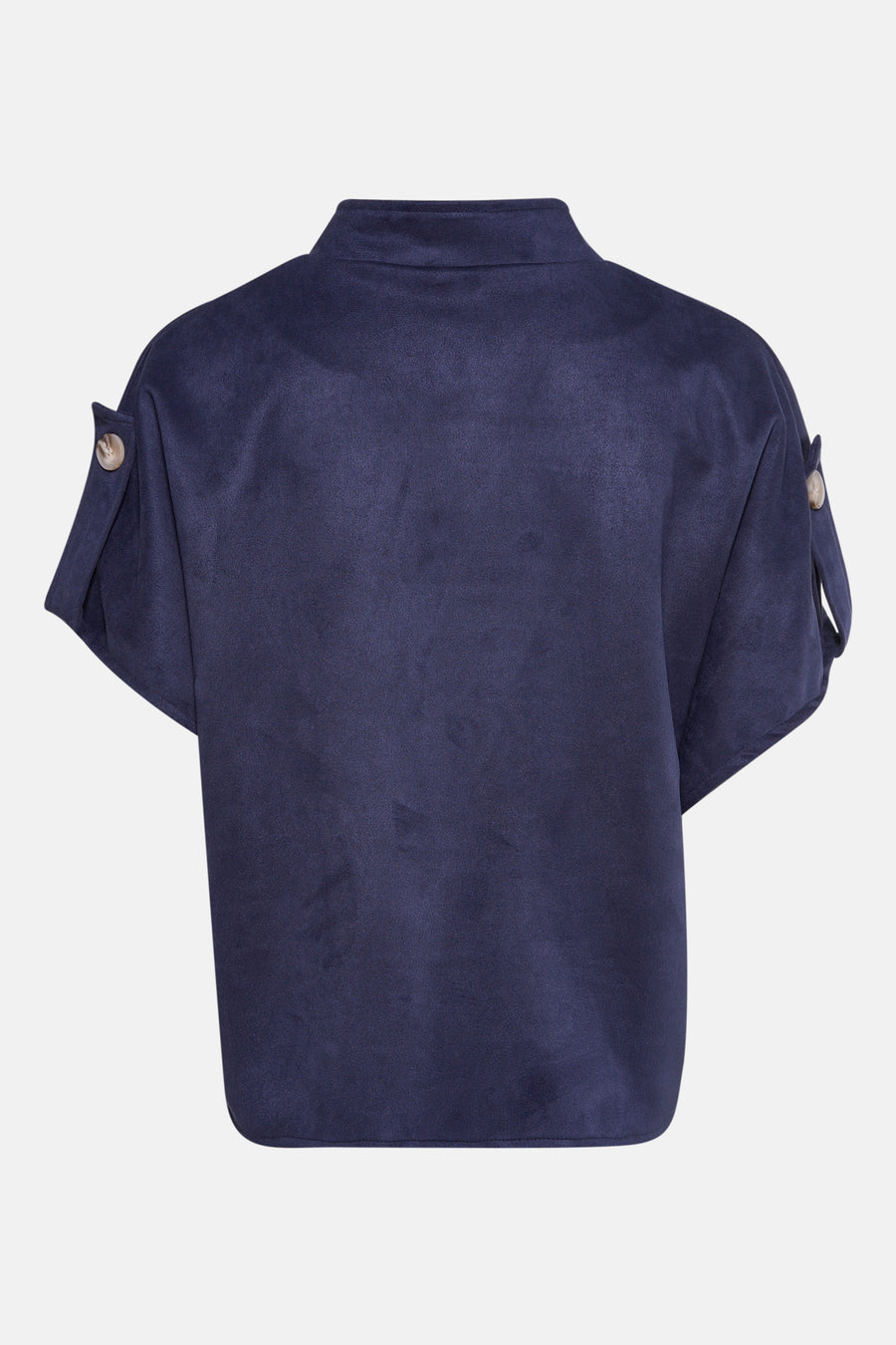 Gilet bleu aspect daim à manches courtes de Terra di Siena, avec col montant et détails de boutons.