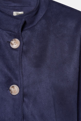 Gilet bleu foncé de Terra di Siena avec col montant, fermeture boutonnée et deux boutons marbrés.