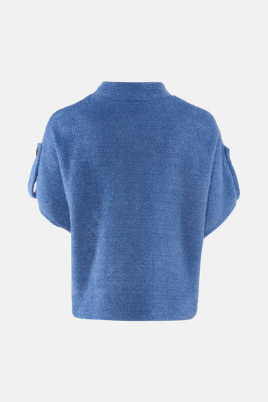 Gilet bleu de Terra di Siena, à manches courtes et détails de boutons décoratifs.