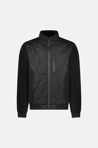 Manteau court noir de Cars, avec un motif à points ondulés et des manches noires lisses.
