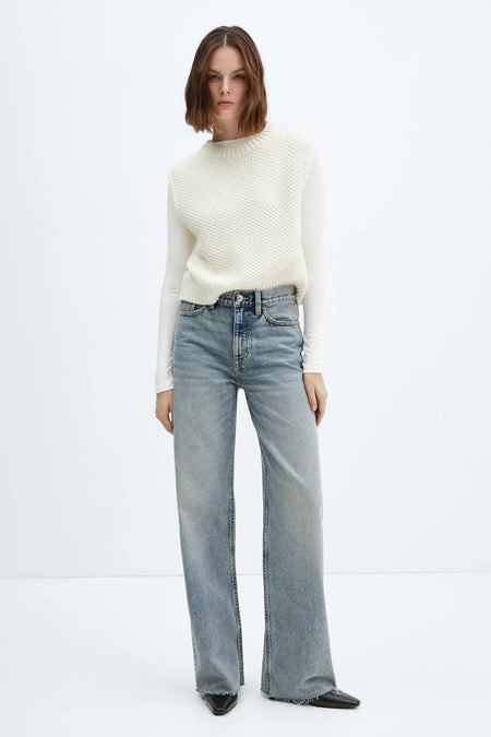 Jeans wide Mid blue denim - Mango