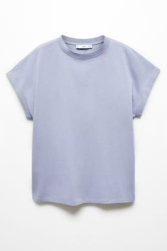 Blauw T-shirt van MANGO met ronde hals en opgerolde korte mouwen, in een ruime pasvorm.