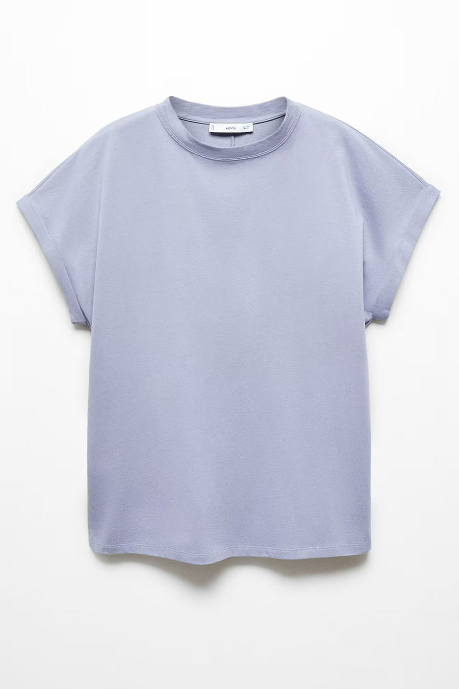Blauw T-shirt van MANGO met ronde hals en opgerolde korte mouwen, in een ruime pasvorm.