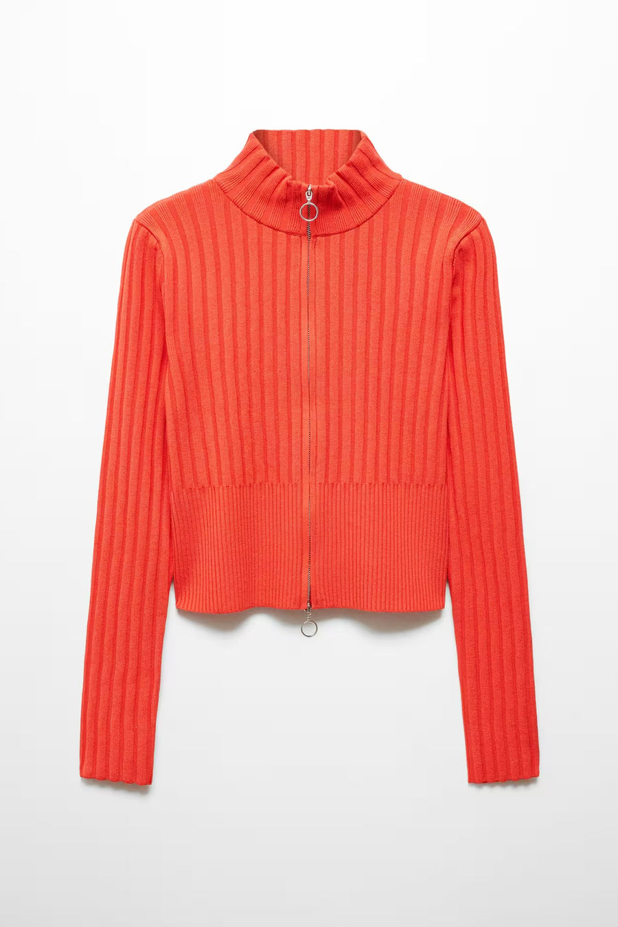Veste rouge de MANGO, avec des manches longues, une fermeture éclair et un col montant.