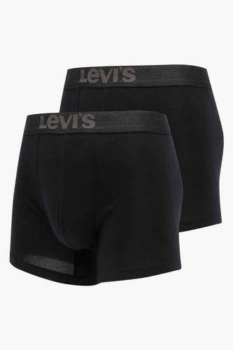 Shorts de bain noirs Levi's avec ce taille élastique dotée d'un logo, en gros plan.
