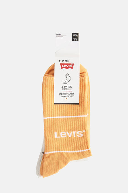 Chaussettes multicolores de Levi's, avec un logo blanc et une bande blanche.