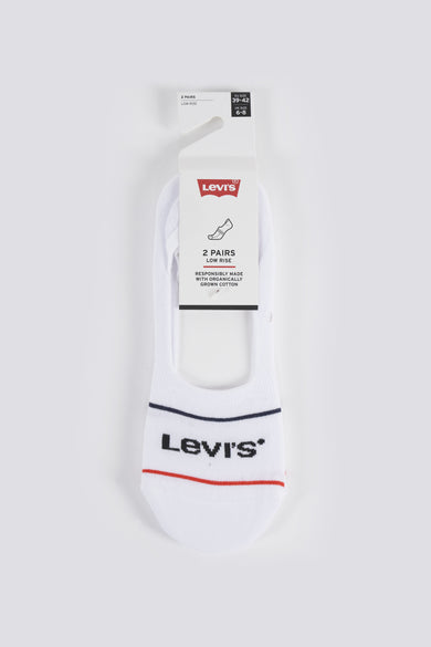 Witte Levi's sokken met logo op een witte achtergrond.