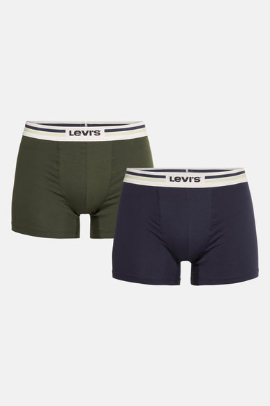Deux boxershorts de Levi's® Accessories, un en vert foncé et un en bleu marine, avec une bande élastique logo.
