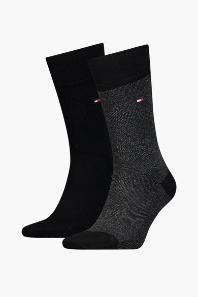 Chaussettes noires de TOMMY JEANS, une simple et une avec une subtile texture, les deux avec un petit logo.