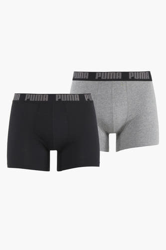 Shorts de bain de PUMA gris, avec une version noire disponible.