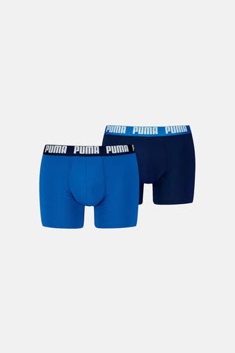 Boxer short bleu de PUMA, avec une ceinture élastique noire à logo.