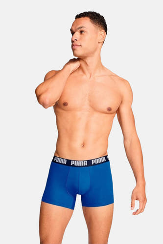 Blauw boxershort van PUMA, met een zwarte elastische tailleband met logo.