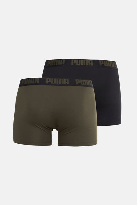 Boxers shorts de couleur vert olive de PUMA, avec une bande élastique à logo.