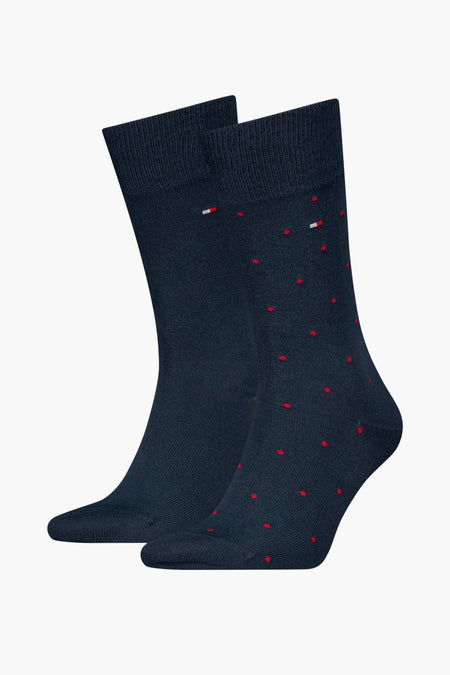 Chaussettes bleues de TOMMY JEANS avec un motif à points rouges et détail de logo.