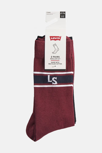Bordeaux rode sokken van Levi's met een gestreept detail en de letters LS erop.
