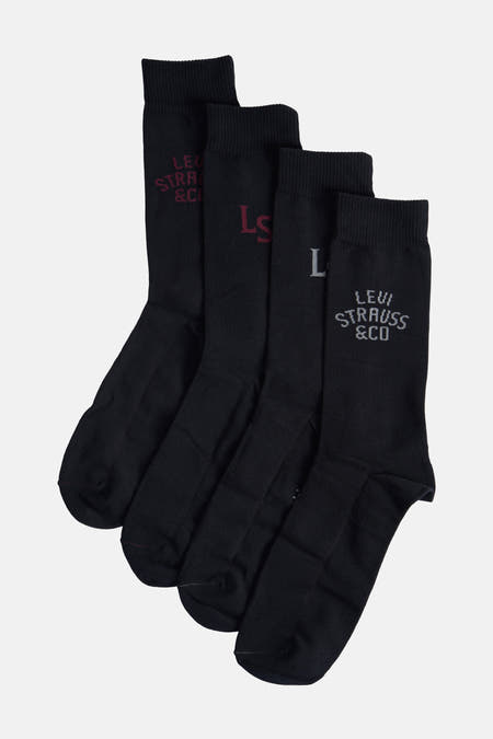 Chaussettes noires de Levi's® Accessories, avec diverses conceptions de logo sur les chaussettes.