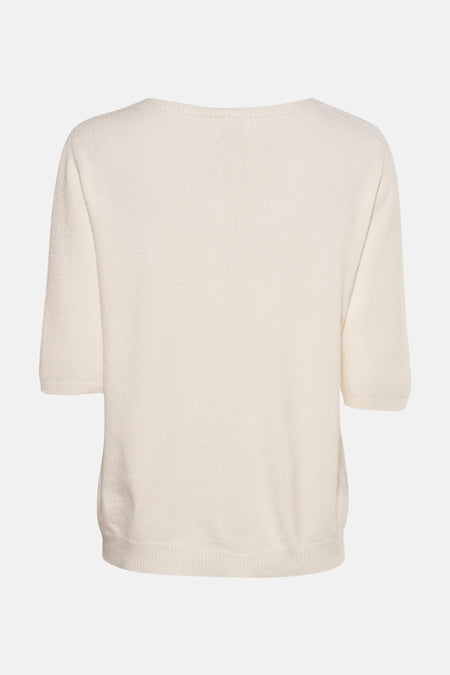 Pull écru avec col rond de Terra di Siena, le dos présenté dans une texture tricotée lisse.