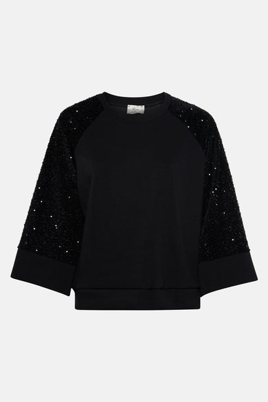 Gilet noir de Terra di Siena à manches trois-quarts, terminé avec des paillettes.