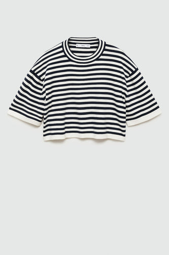 Gestreept katoenen T-shirt met korte mouwen.