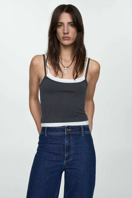 Jeans wide Dark blue denim - Mango
