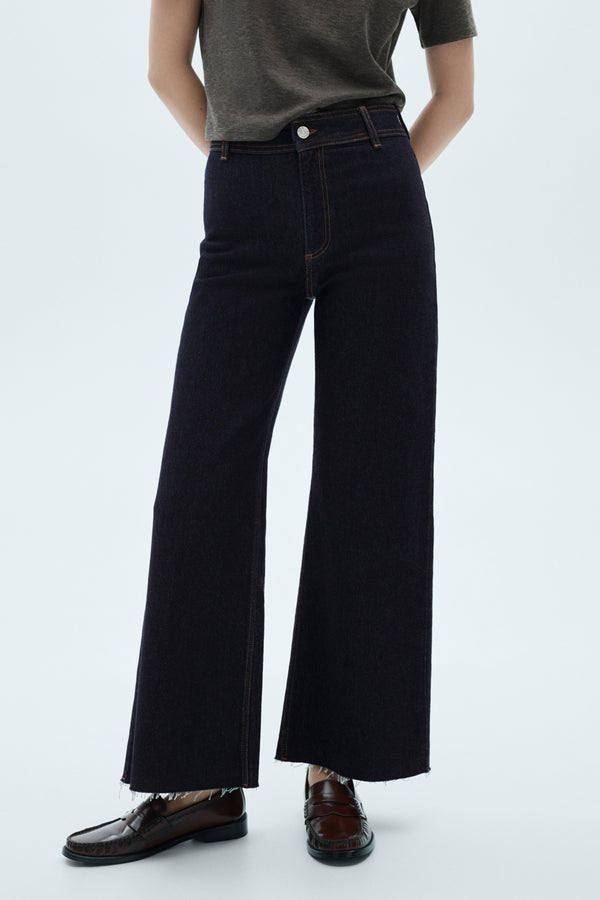 Jeans wide Dark blue denim - Mango