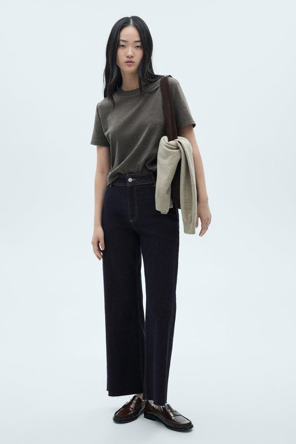 Jeans wide Dark blue denim - Mango