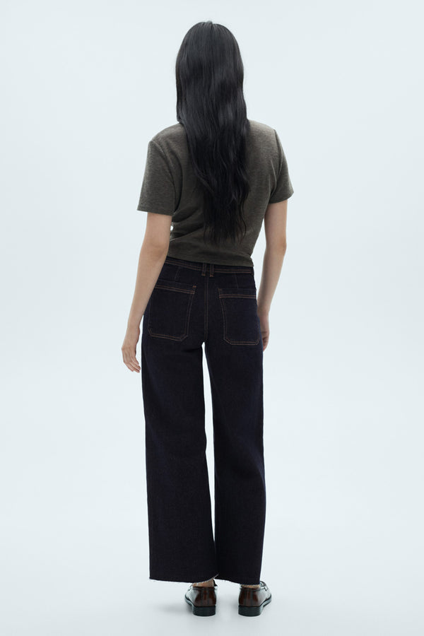 Jeans wide Dark blue denim - Mango