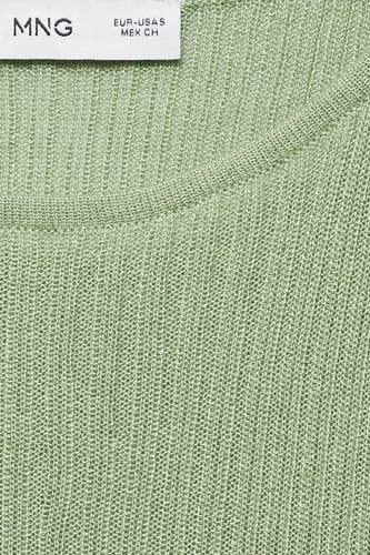 T-shirt vert avec col rond de MANGO, en tissu finement tricoté et en fines côtes.