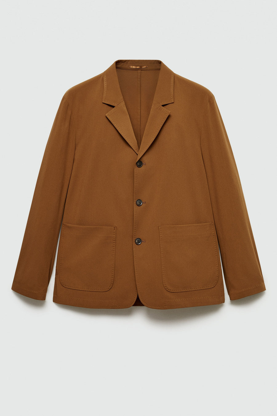 Oranje blazer van MANGO, met lange mouwen, reverskraag en opgestikte zakken.
