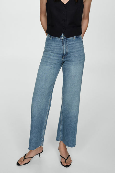 Jeans wide Mid blue denim - Mango