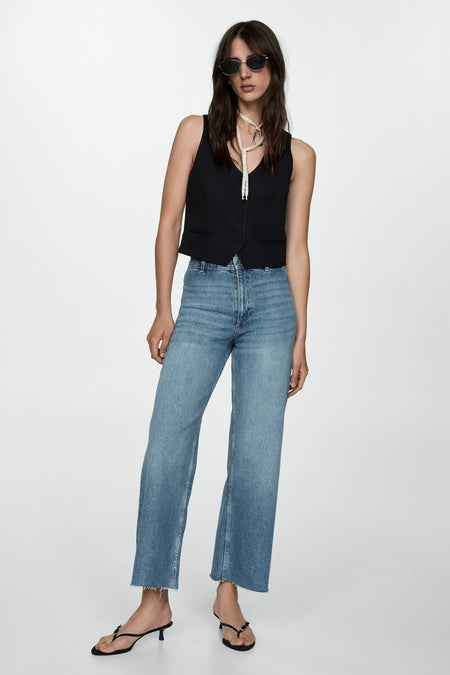 Jeans wide Mid blue denim - Mango