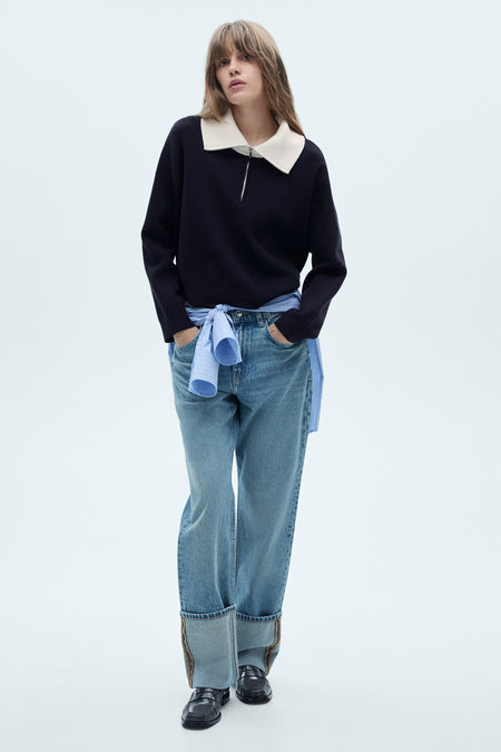 Pull col roulé Bleu - Mango