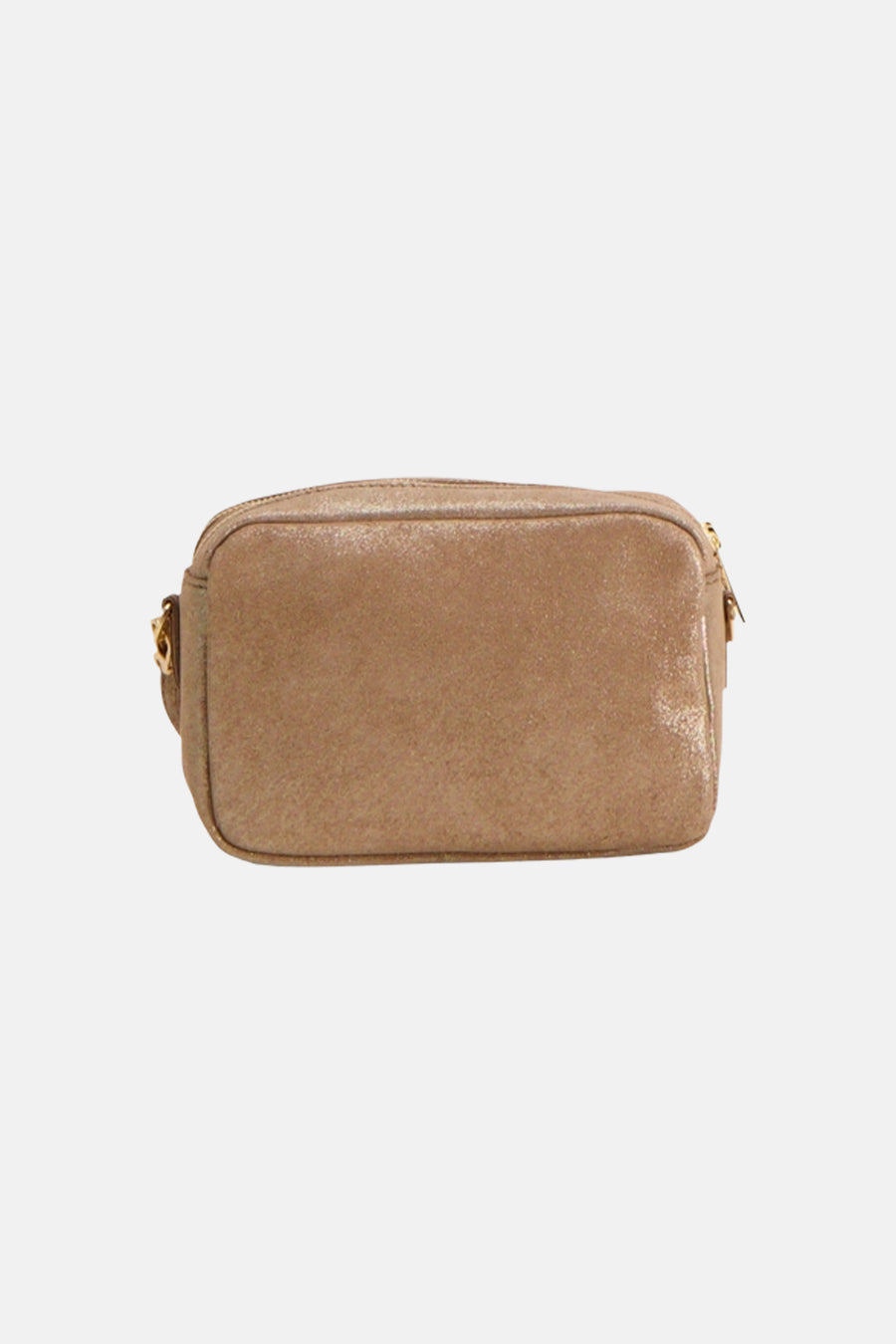 Sac à bandoulière taupe Access® avec texture brillante et fermeture à glissière.