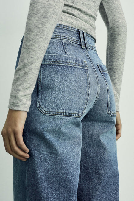 Jeans wide Dark blue denim - Mango