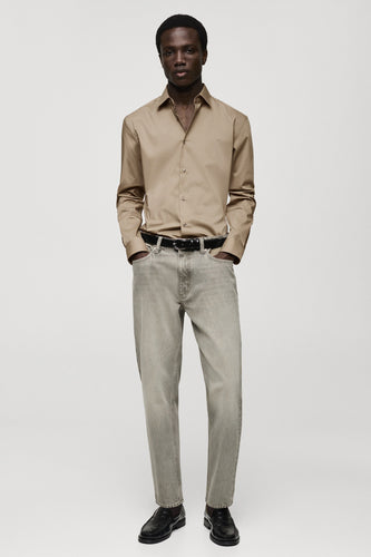 Chemise à manches longues - Beige - MANGO