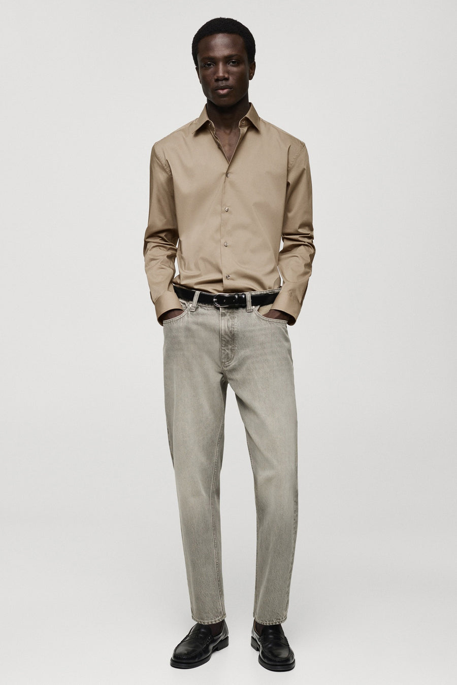 Chemise à manches longues - Beige - MANGO