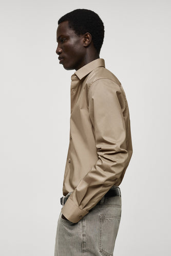 Chemise à manches longues - Beige - MANGO