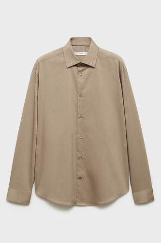 Chemise à manches longues - Beige - MANGO