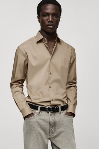 Chemise à manches longues - Beige - MANGO