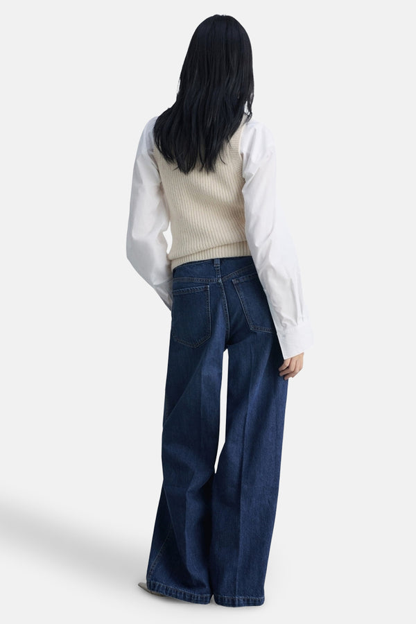 Jeans wide Dark blue denim - Mango