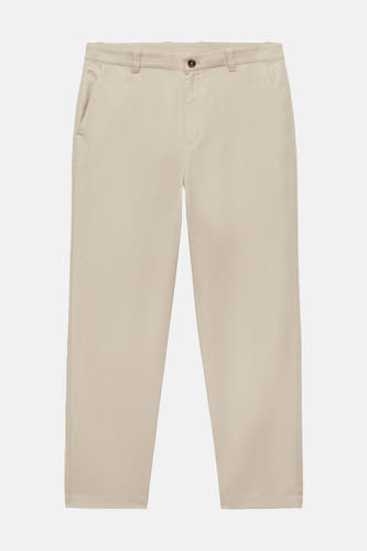 Pantalon écru de MANGO, avec poches et fermeture à glissière.