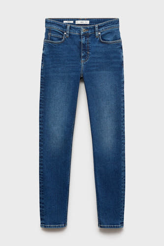 Jean skinny en denim bleu marine de MANGO, avec une coupe cinq poches classique et une texture lisse.