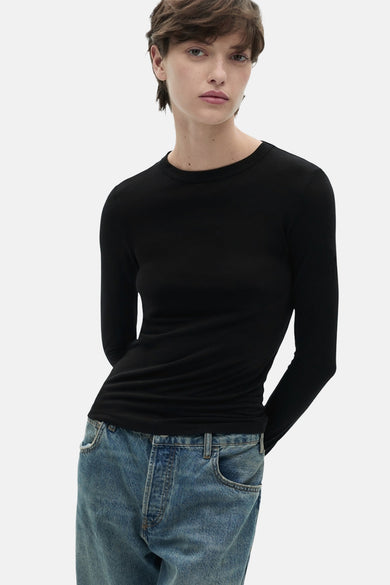 Top uni manche longue Noir - Mango